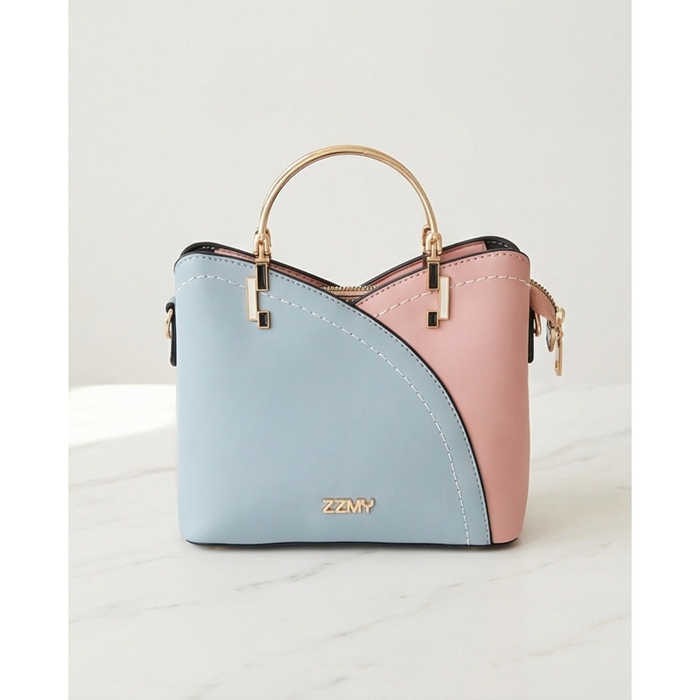 ZZMY Pastel Colorblock Satchel Bag Blue Pink Handle & Crossbody 9"x7" NWOT‎